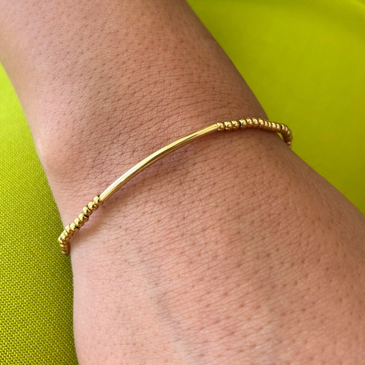 2.5mm Gold Bead & Gold Bar Stretch Bracelet