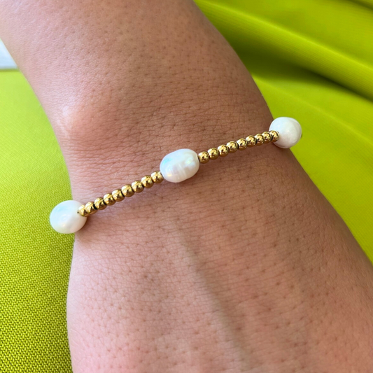 3mm Gold Bead with Pearls Clasp Bracelet