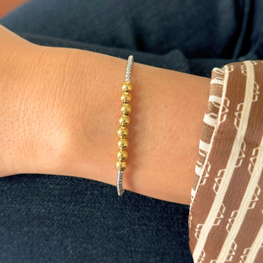 2.5mm silver bead & 5mm gold beaded bar bracelet