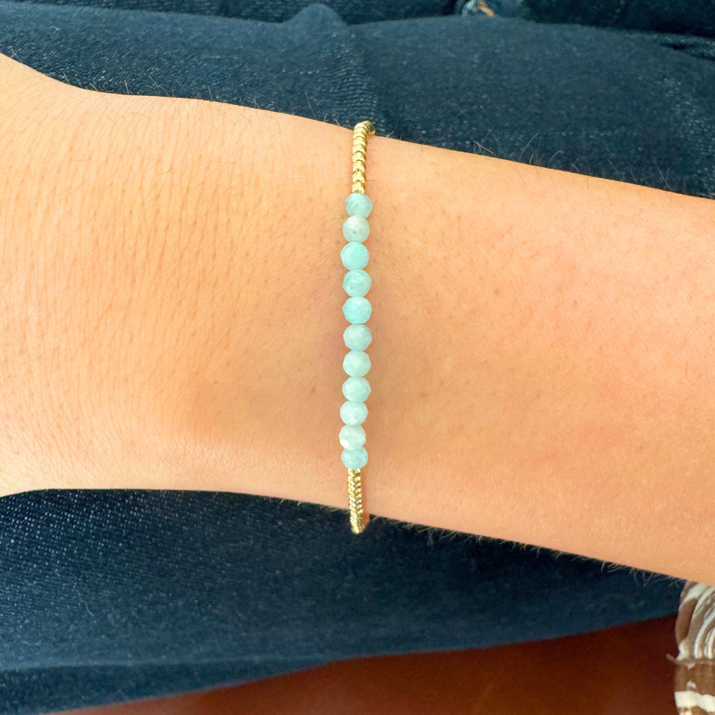 3mm Amazonite and 2mm Gold Beaded Bracelet