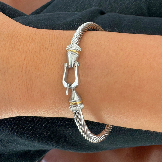 Silver Cable Bangle with hook clasp