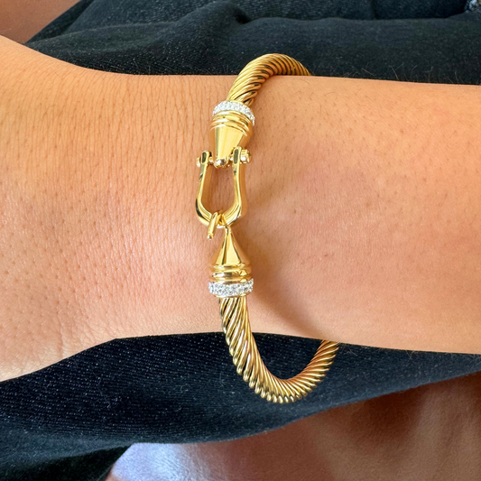 Gold Cable Bangle with hook clasp