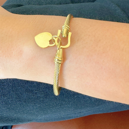 Gold Cable Bangle with Heart Charm