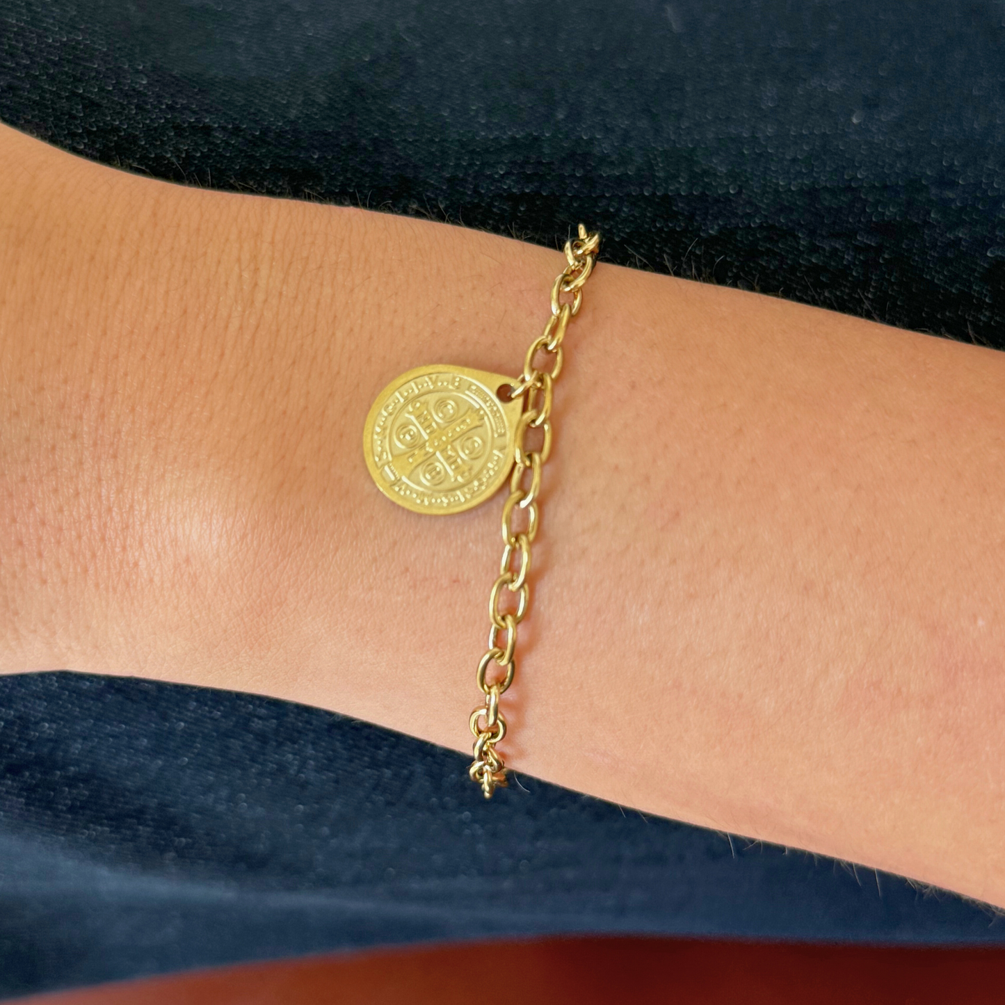 Gold Chain Bracelet with Gold Coin Charm