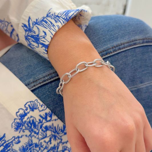 Silver Textured Link Bracelet