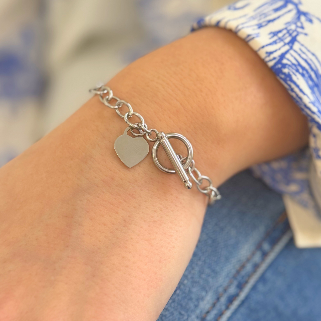 Silver Link Bracelet with Heart Charm