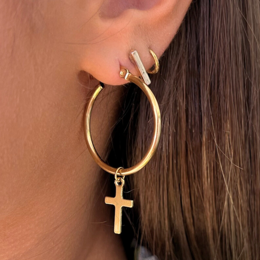 Gold Cross Hoop