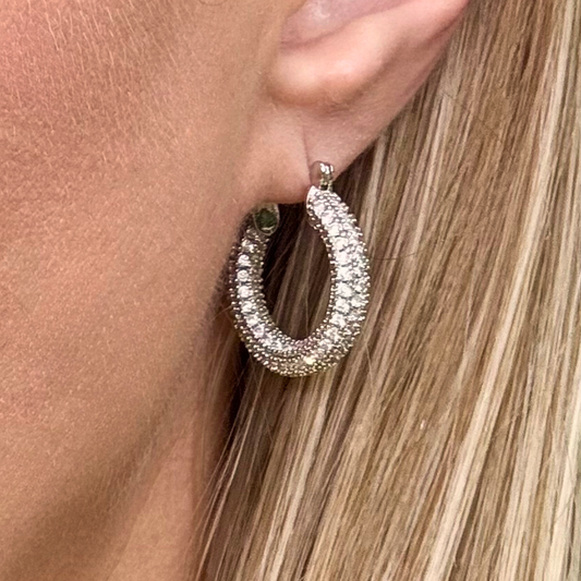 Silver Medium Pavé Hoop