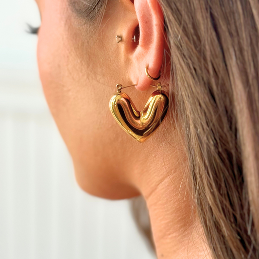 Gold Puffed Heart Earring