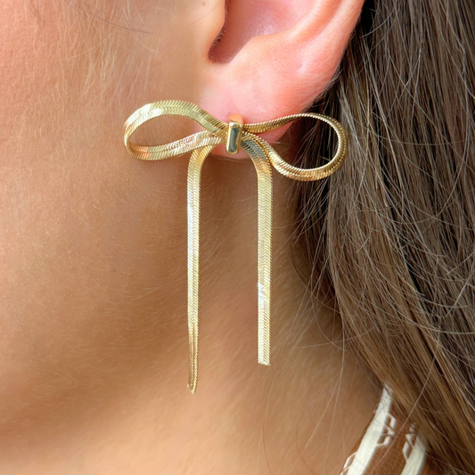 Gold Bow Statement Earring- Short