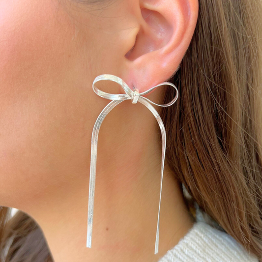 SILVER BOW STATEMENT EARRING- LONG