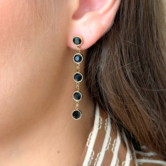 Gold Bezel Set Drop Earring with Black Stones