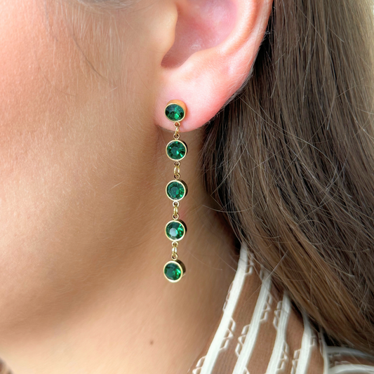 Gold Bezel Set Drop Earring with Green Stones