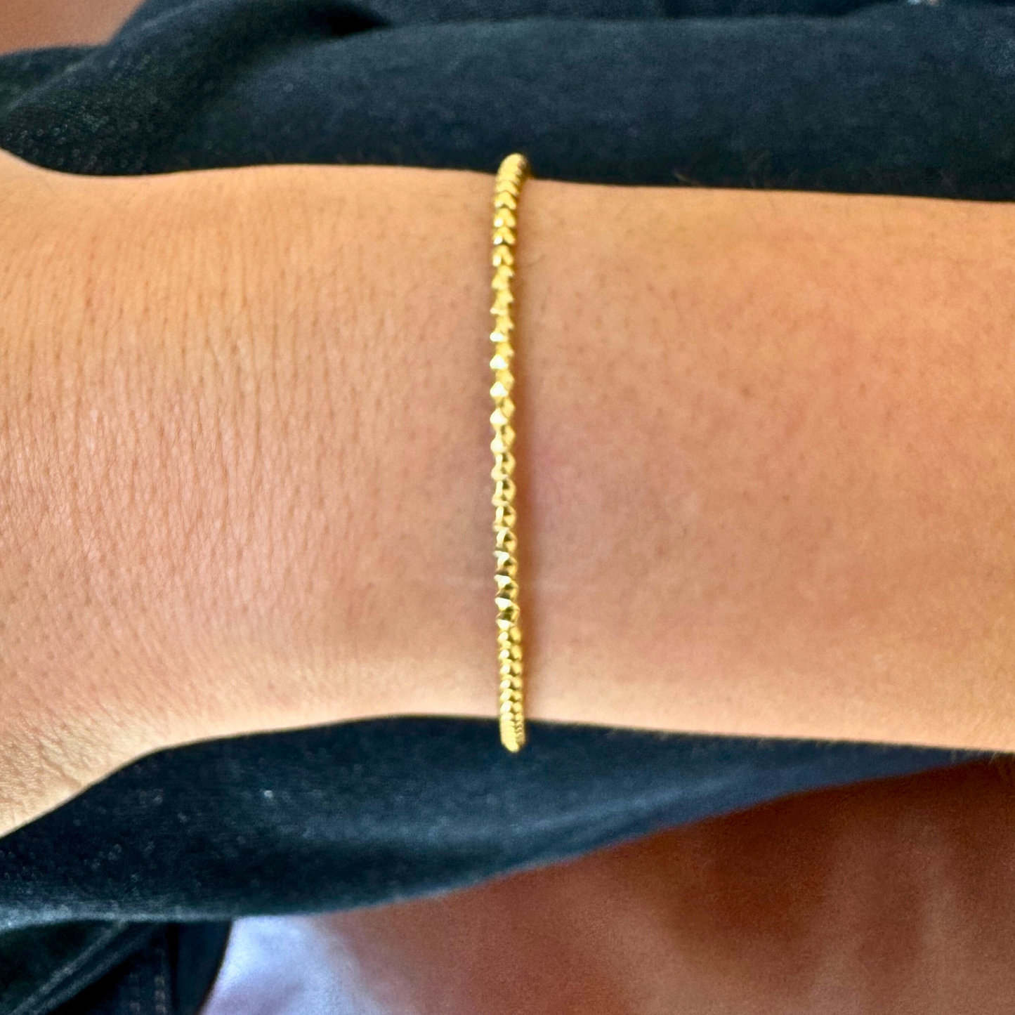 Gold Textured Bar and Gold Beaded Bracelet