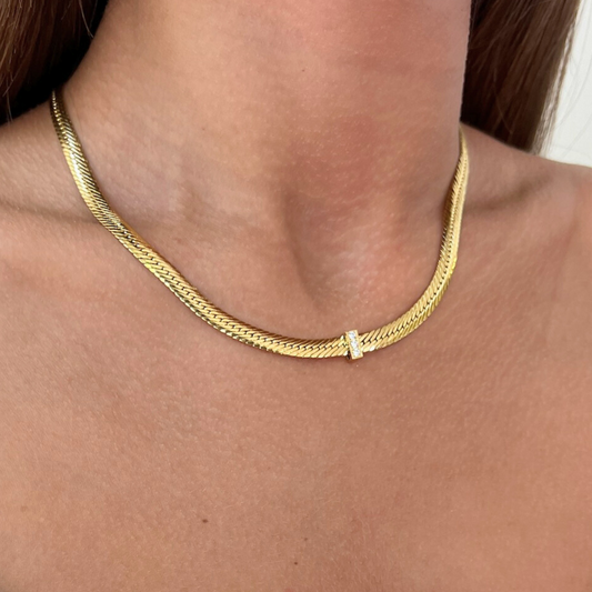 Gold Snake Chain with Cubic Zirconia