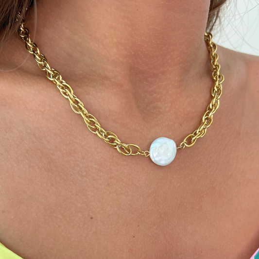 Gold Coin Pearl Necklace