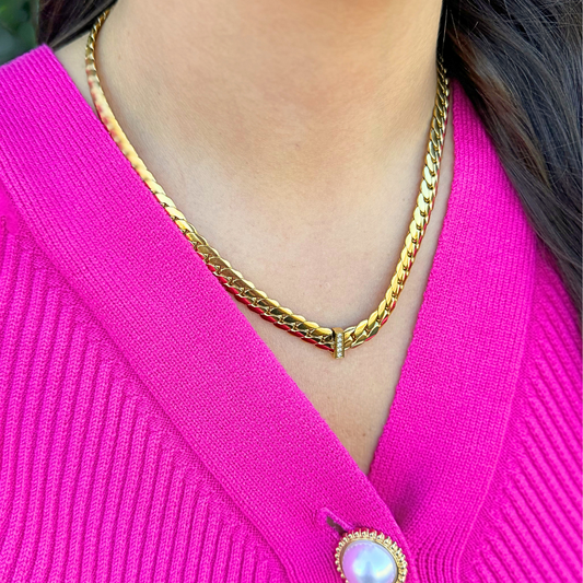 Gold Cuban Chain with Cubic Zirconia Accents