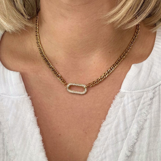 Gold Chain with Pavé Paperclip