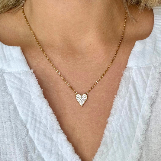 Gold Pavé Heart Necklace