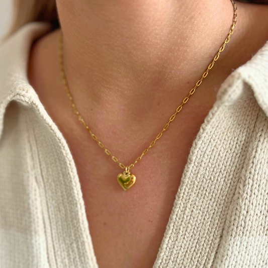 Gold Paperclip chain with heart charm