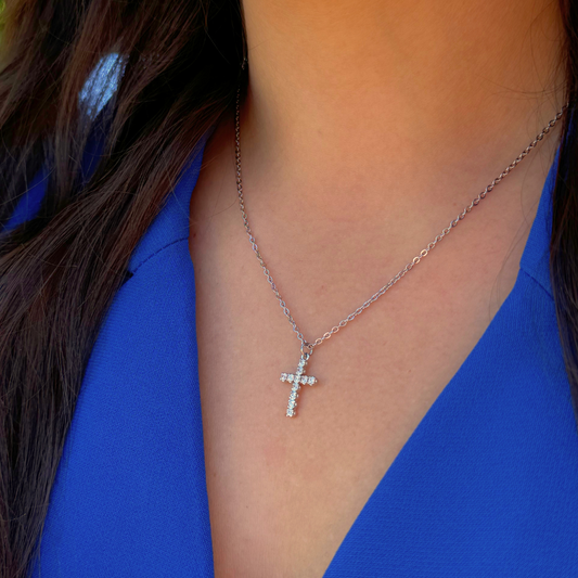 Silver Cross Necklace with Cubic Zirconia