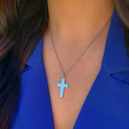 Silver Block Cross Pendant Necklace