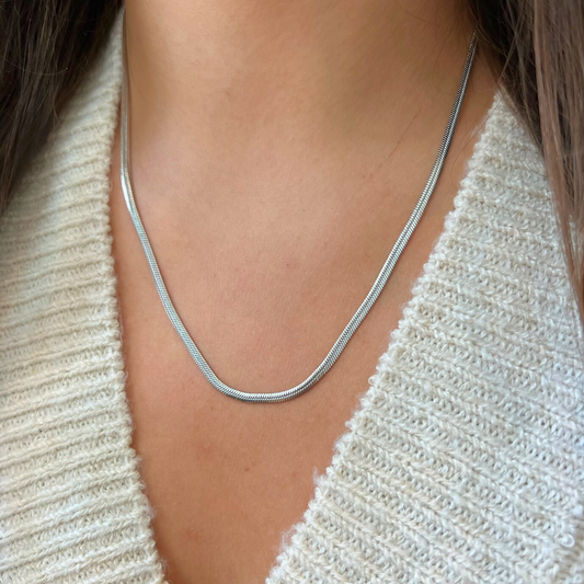 3mm silver herringbone chain necklace