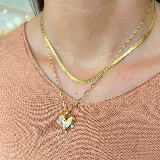 Two-Strand Gold necklace with Pearl Heart Charm