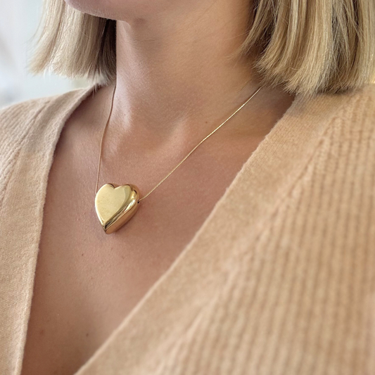 Gold Puff Heart Necklace