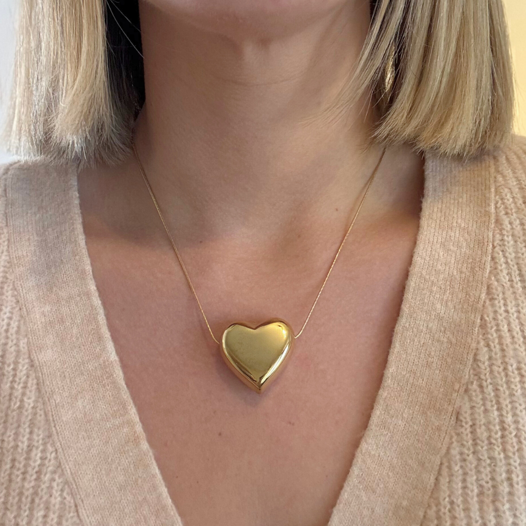 Gold Puff Heart Necklace