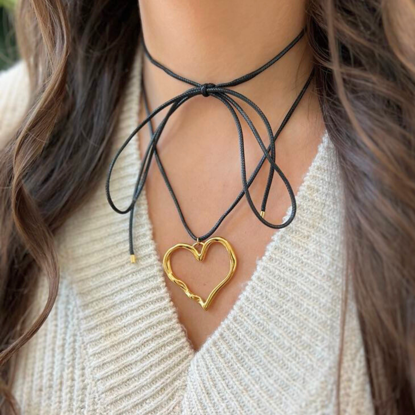 N146 Leather Cord with Gold Heart