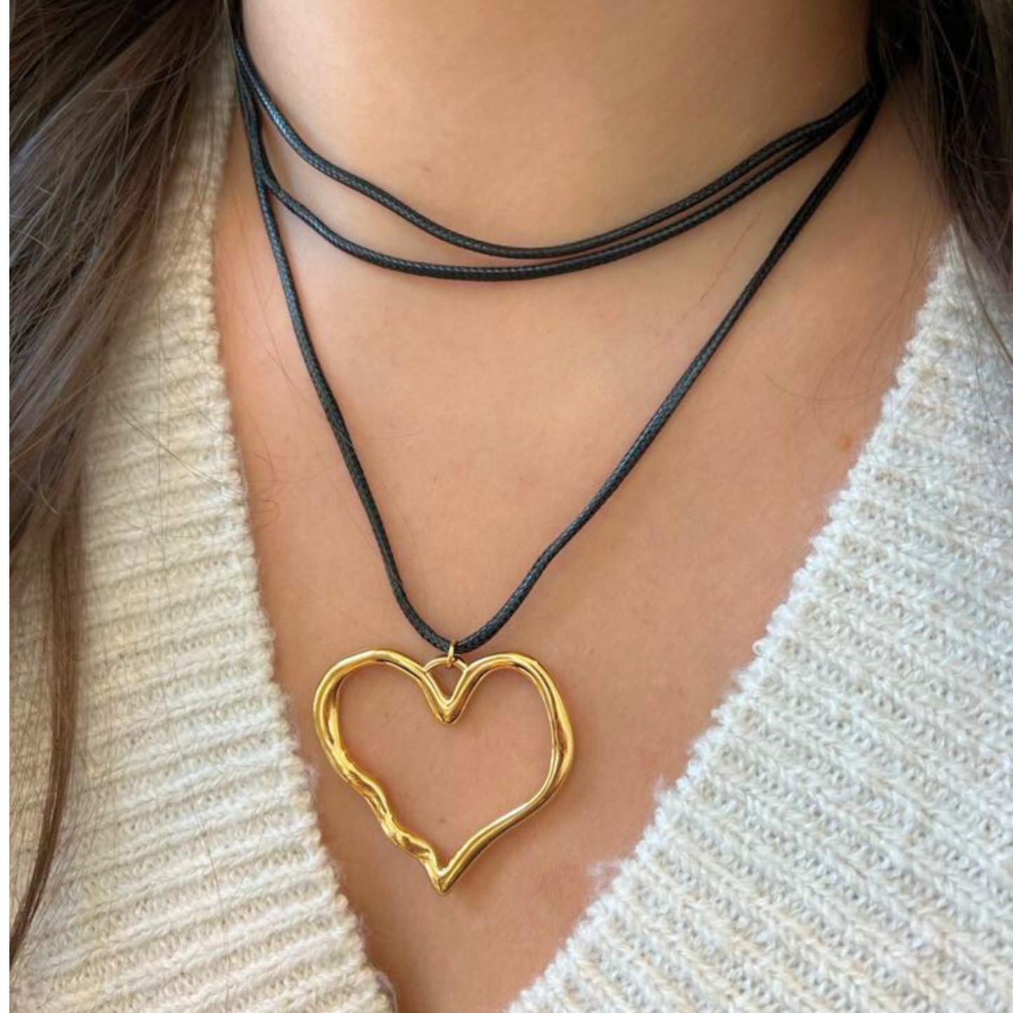 N146 Leather Cord with Gold Heart