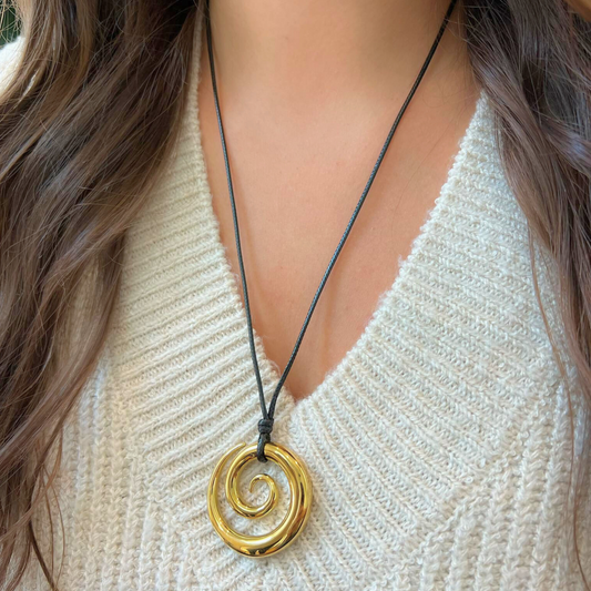 Leather Cord Necklace with Spiral Disc