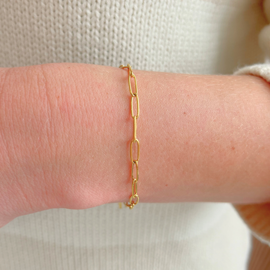 Gold Paperclip Bracelet with Square Charm