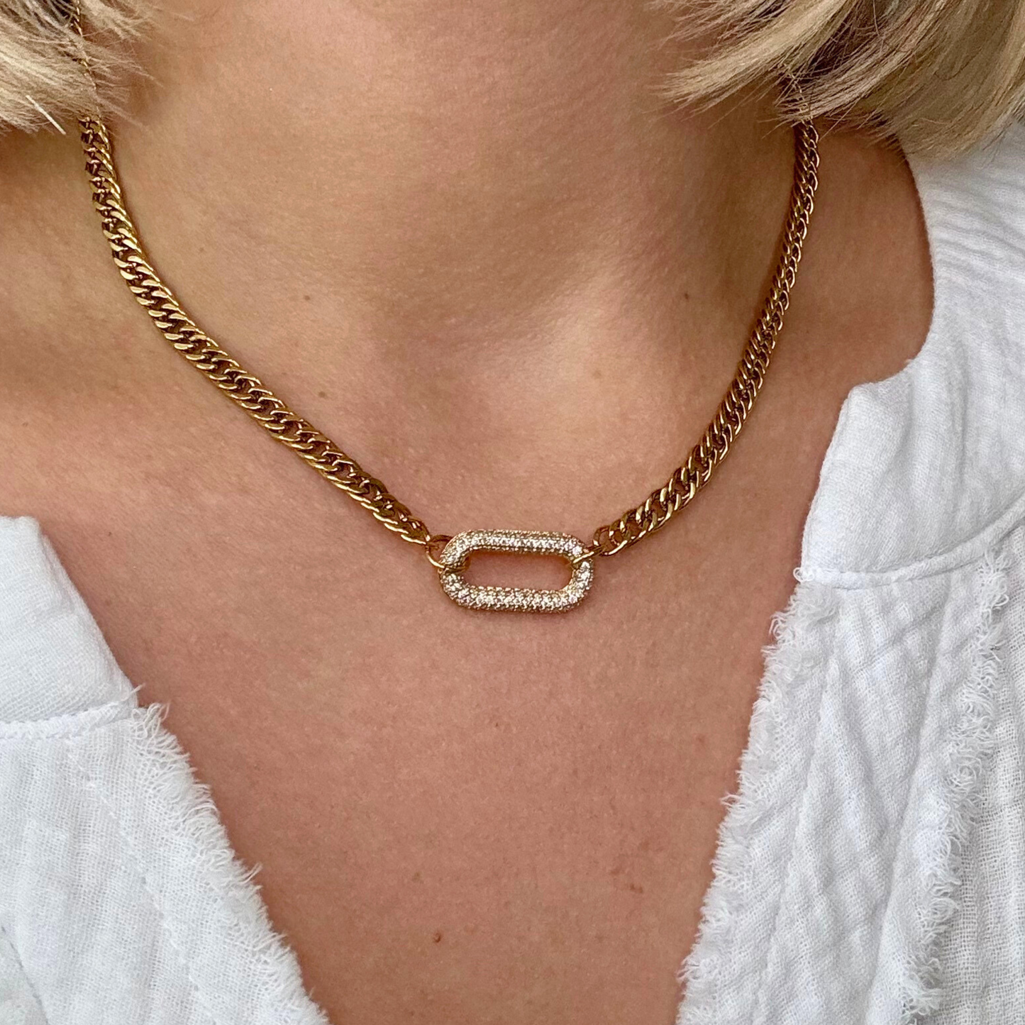 Gold Chain with Pavé Paperclip